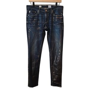 AG Adriano Goldschmied Legging Super Skinny Metallic Copper Foil Jeans Size 30R